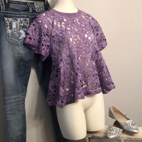 Tops - 💜Vintage BOHO Violet babydoll floral crochet top